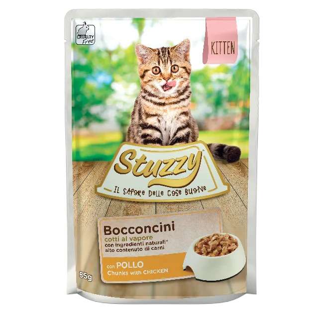 پوچ غذای گربه استوزی مدل مرغ کیتن Chunks وزن 85 گرم