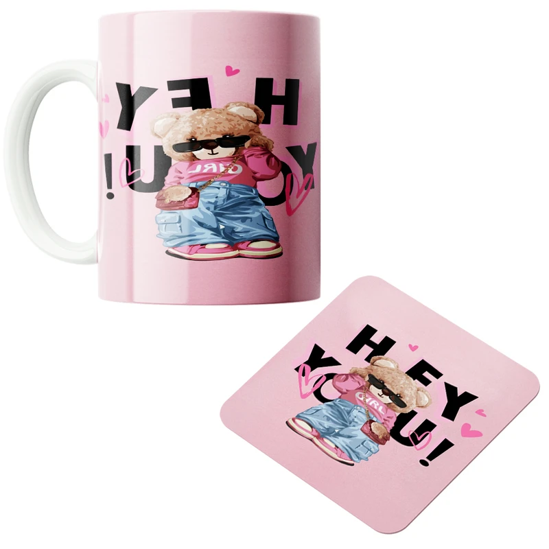 ماگ پاد آفرین مدل خرسی شیک کد 4558 به همراه زیر لیوانی