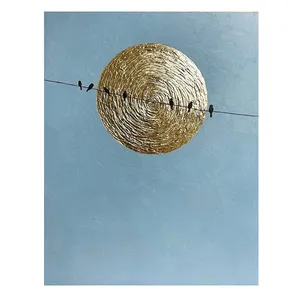 تابلو نقاشی ورق طلا به سبک انتزاعی طرح خورشید و پرنده