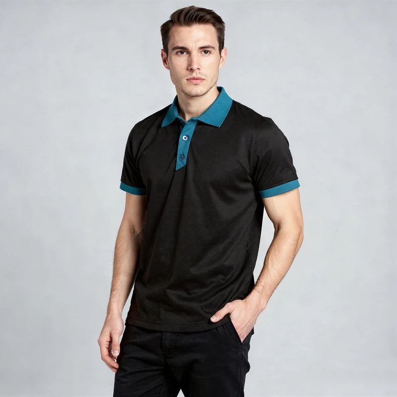 پولوشرت مردانه سیمپل مدل KAJ-Black-Cyan