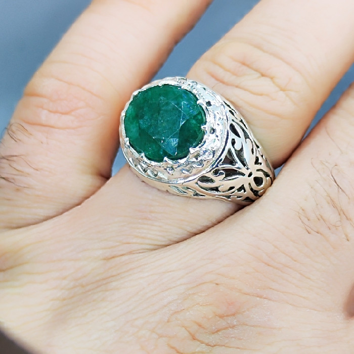 انگشتر نقره مردانه نقره جات بافندگان مدل زمرد آفریقایی کد 25