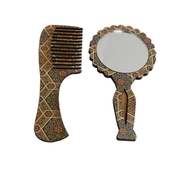 ست شانه مو و آینه آرایشی مدل سنتی چند ضلعی کد 6