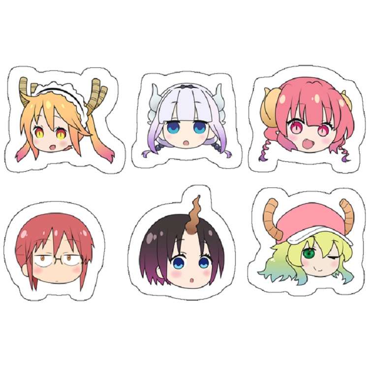 استیکر مدل Miss Kobayashi&#39;s Dragon Maid Chibi Heads بسته 6 عددی