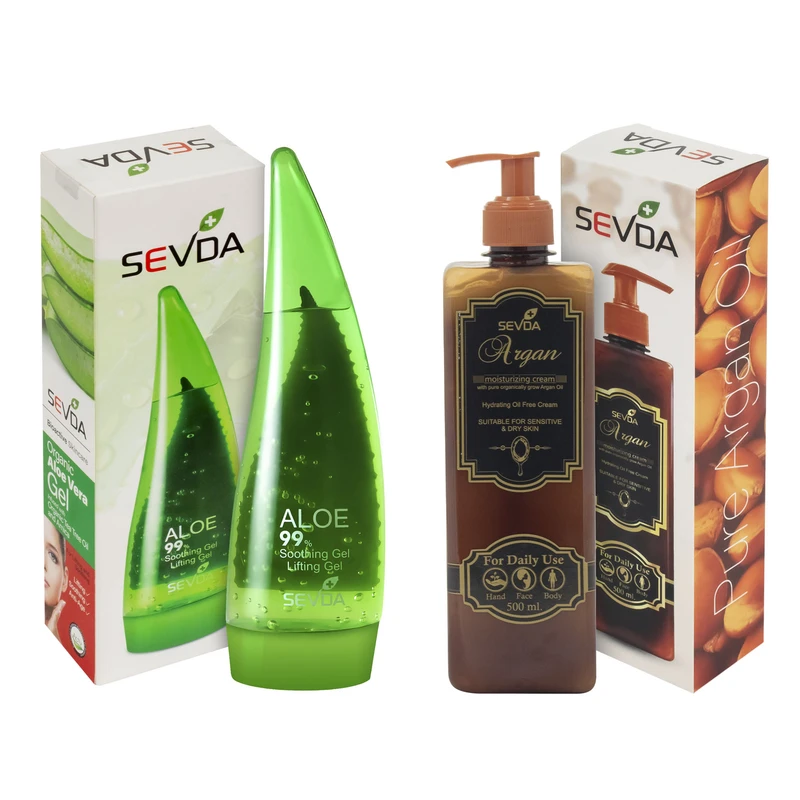 کرم مرطوب کننده سودا مدل روغن آرگان حجم 500 میلی لیتر به همراه ژل آبرسان سودا مدل لیفتینگ آلوئه ورا حجم 250 میلی لیتر 