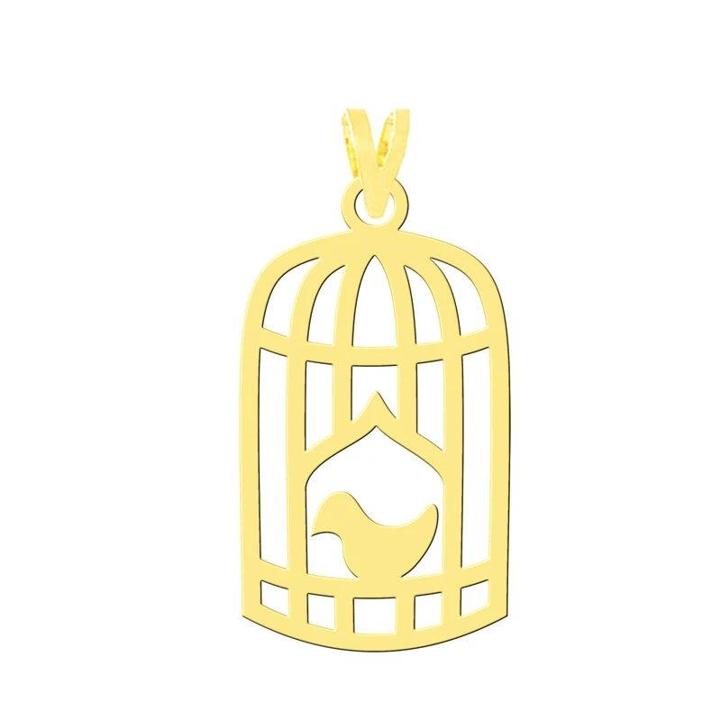 آویز گردنبند طلا 18 عیار زنانه کرابو طرح پرنده و قفس مدل Kr3091