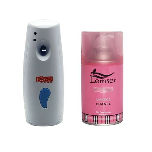دستگاه خوشبوکننده هوا پاور پرو مدل اتوماتیک به همراه اسپری یدک خوشبو کننده هوا لمسر مدل چنس چنل حجم 250 میلی لیتر