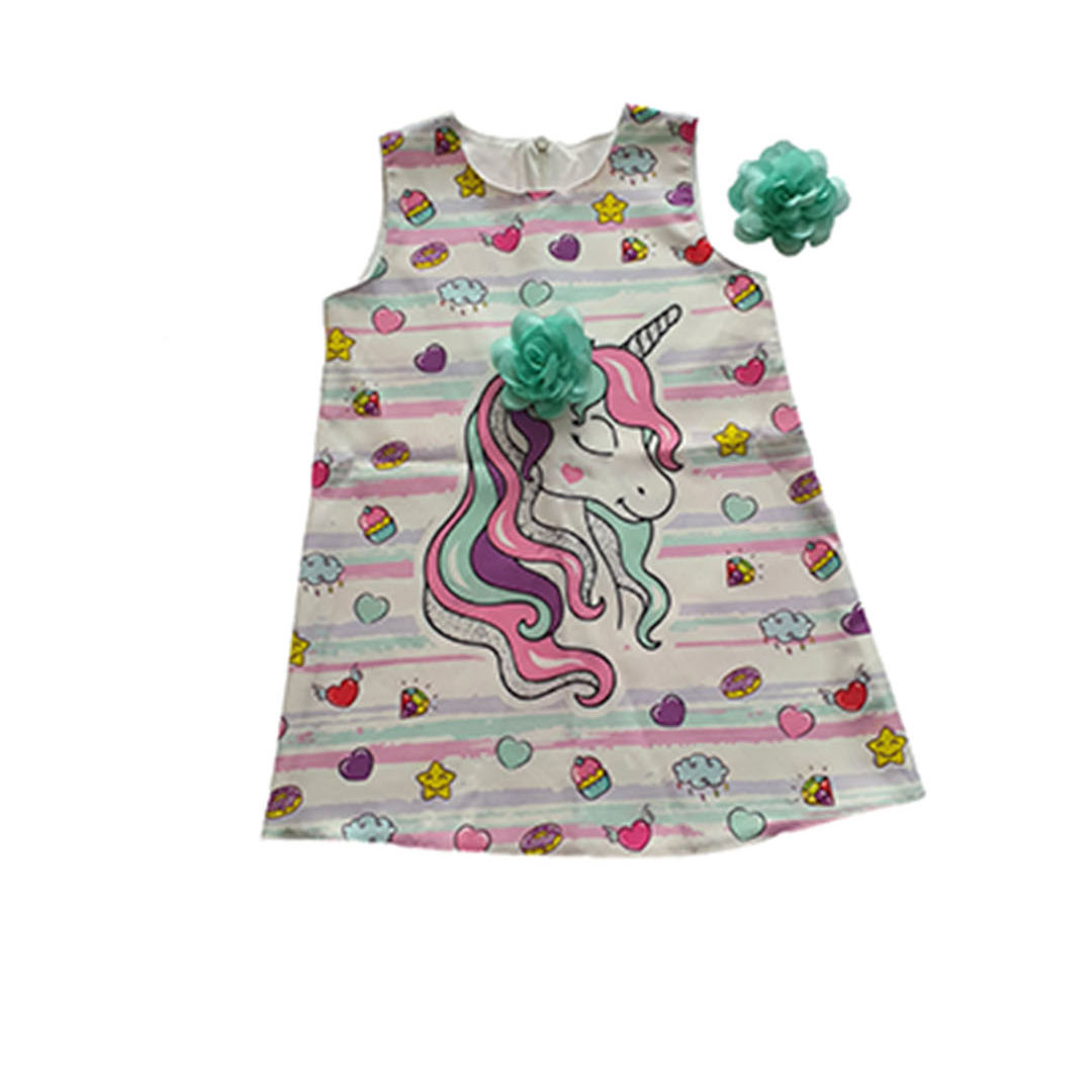 ست پیراهن و گل سینه دخترانه مدل تک شاخ