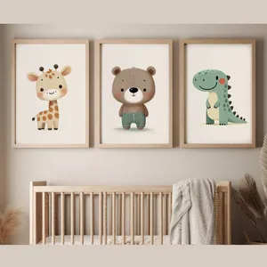 استیکر و تابلو کودک و نوزاد مدل داینو ، تدی و زرافه مجموعه 3 عددی