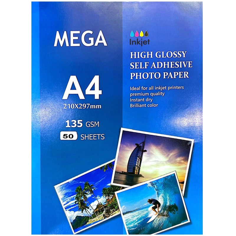 کاغذ چاپ عکس مگا مدل 135g سایز A4 بسته 50 عددی