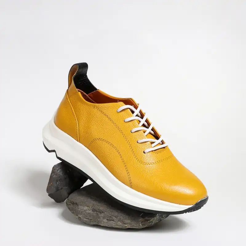 کفش روزمره زنانه مدل چرم طبیعی کد 00166t.k رنگ زرد