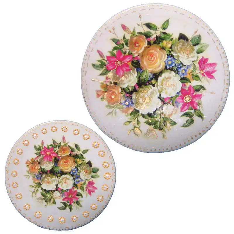 بشقاب دیوار کوب سفالی طرح بوته گل  کد KSD01 مجموعه دو عددی