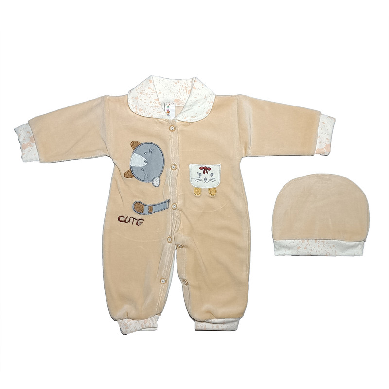 ست سرهمی و کلاه نوزادی مدل cute کد 185 رنگ گلبهی