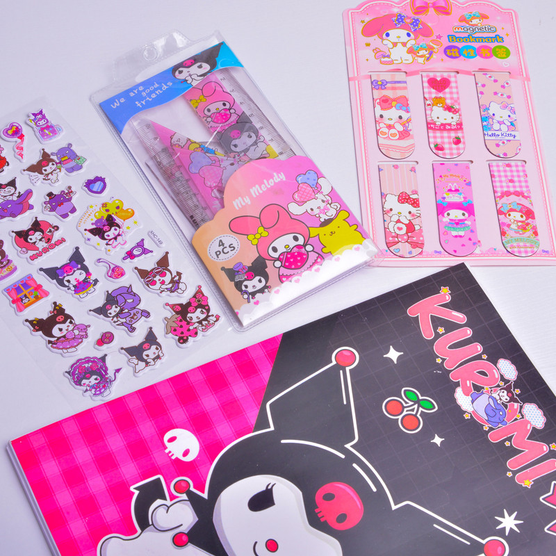 بسته لوازم تحریر مدل کرومی و گروه سانریو مجموعه 12 عددی