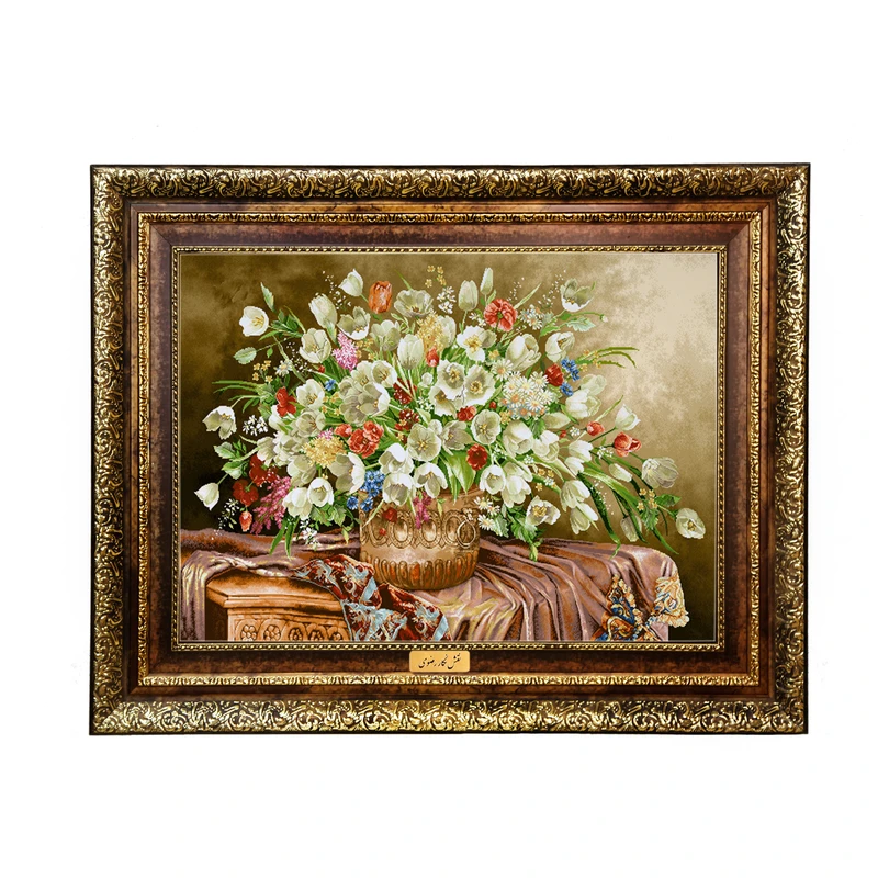 تابلو فرش ماشینی نقش نگار رضوی طرح گل کد 2243H