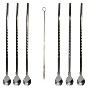 قاشق شربت خوری مدل نی دار طرح مارپیچ کد 02 مجموعه 6 عددی