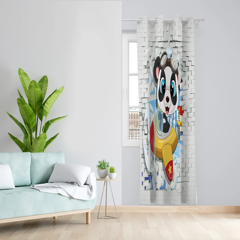 پرده طرح سه بعدی پاندا مدل مخمل پانچی کد 2545 z سایز 140x200 سانتی متر