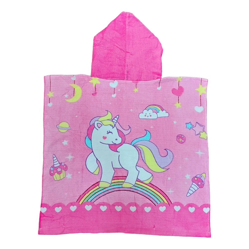 حوله کودک مدل پانچو طرح یونیکورن سایز 60 سانتی متر