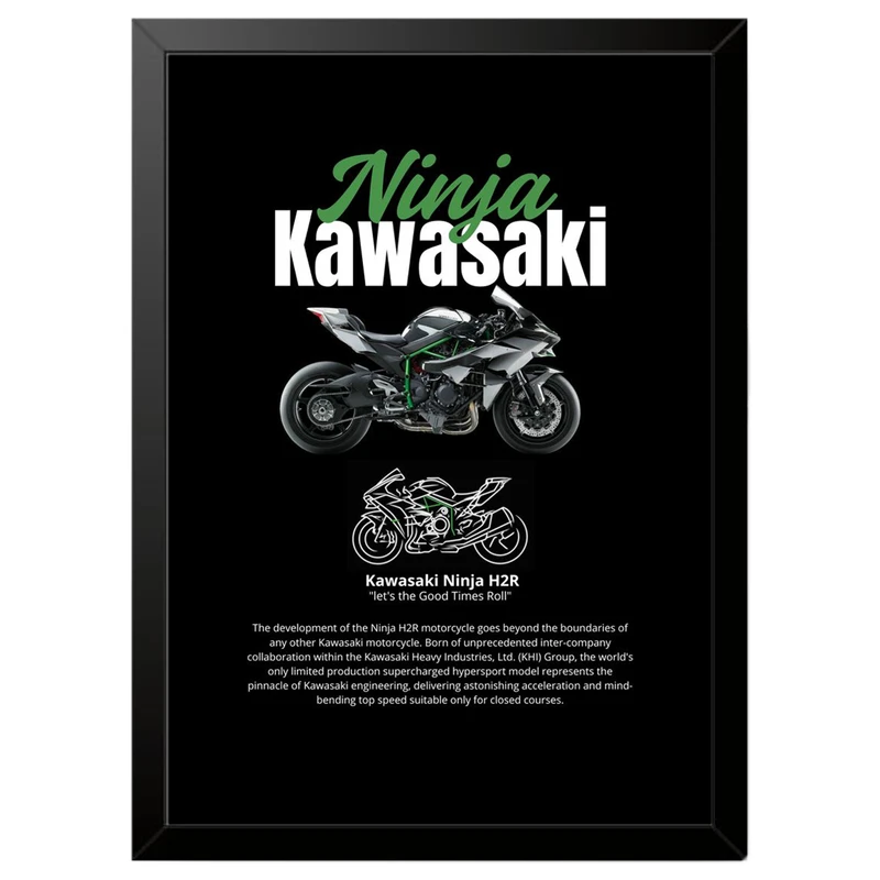 تابلو بکلیت طرح موتور سنگین نینجا کاوازاکی NINJA KAWASAKI H2R مدل b-po1680 فریم مشکی