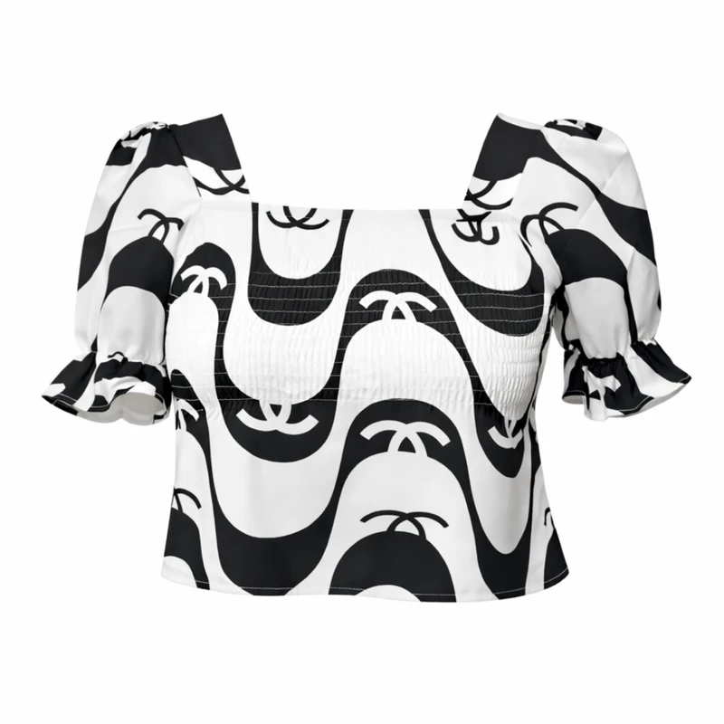 کراپ بلوز آستین کوتاه یقه خشتی زنانه مدل سروناز کد ۷۷