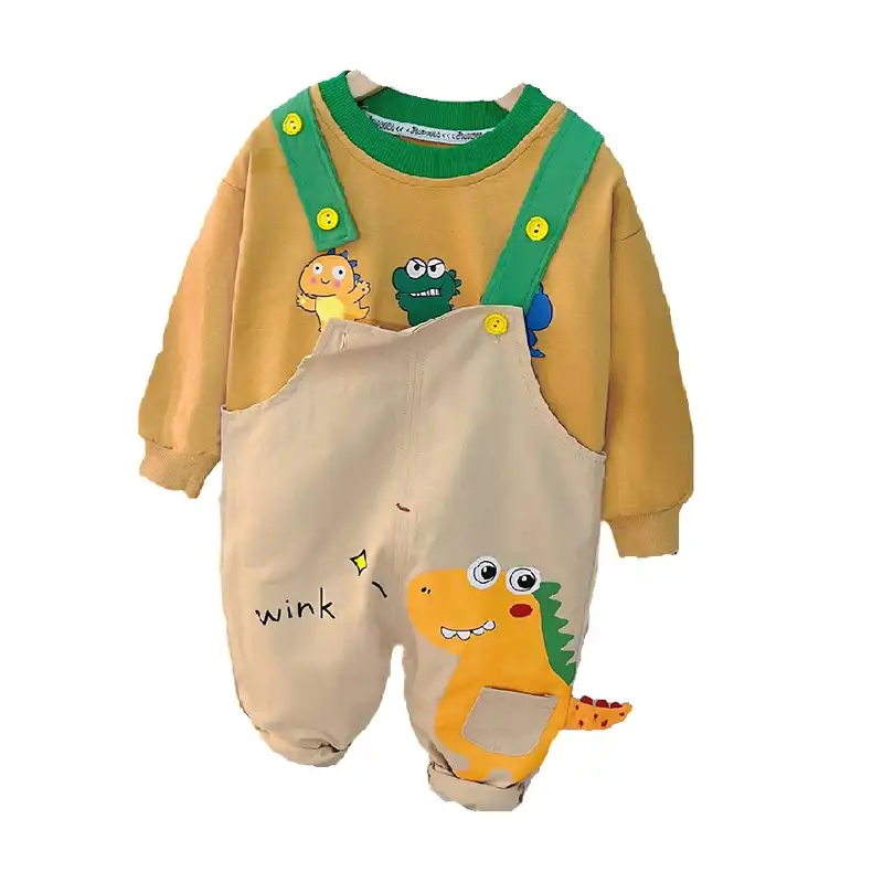 ست سویشرت و سرهمی نوزادی مدل دایناسور رنگ کرم