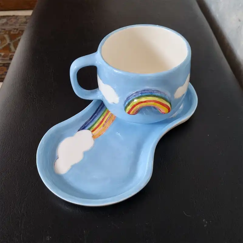 ست ماگ و زیرلیوانی سرامیکی مدل رنگین کمان