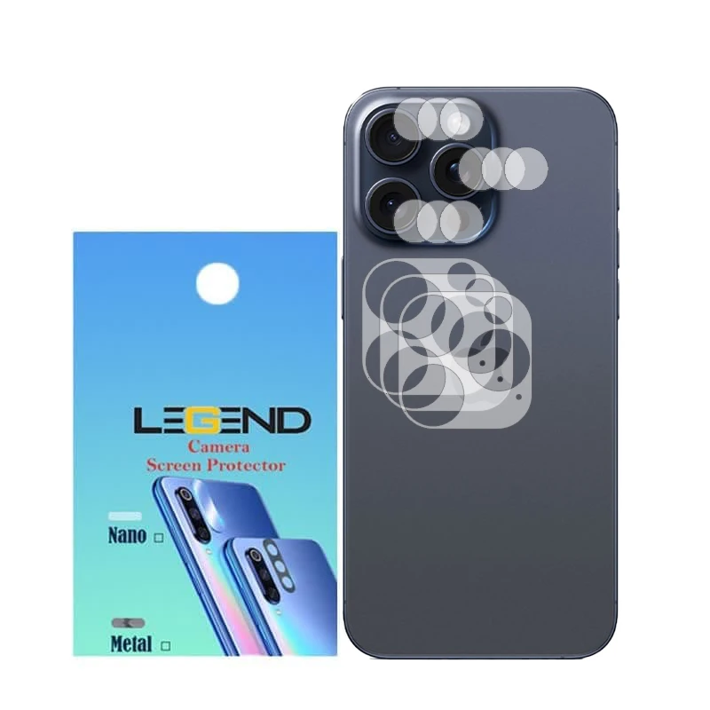محافظ لنز دوربین لجند مدل نانو گلس مناسب برای گوشی موبایل اپل iPhone 15 Pro Max بسته 3 عددی