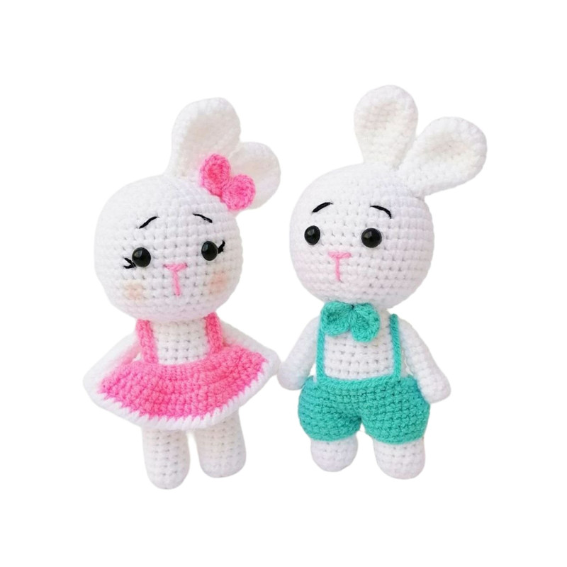 عروسک بافتنی مدل خرگوش دختر و پسر مجموعه 2 عددی