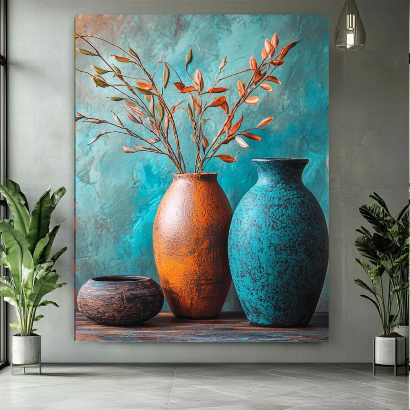 پوستر پارچه ای طرح مخمل  گلدان هنری مدل دکوراسیون مینیمال کد FP106572