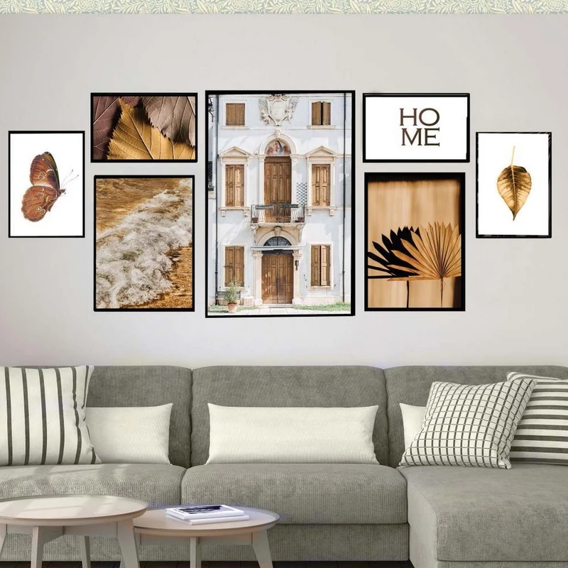 تابلو بکلیت طرح برگ پاییزی و پروانه مدل شاین اکلیلی B-2227 فریم مشکی مجموعه 7 عددی