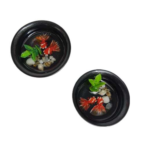 ظرف ماهی هفت سین سرامیکی مدل سنگ براق مجموعه 2 عددی