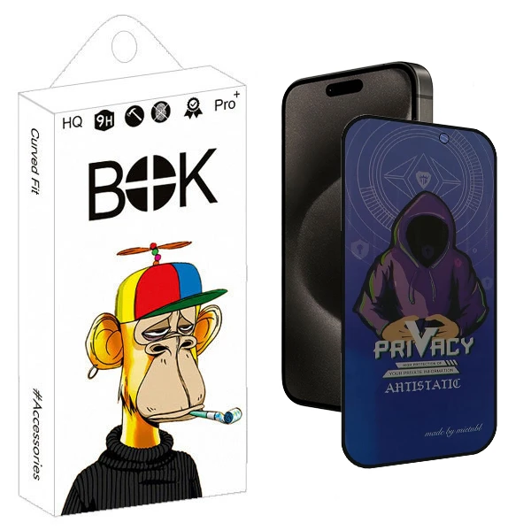 محافظ صفحه نمایش حریم شخصی بوک مدل Antistatic Force مناسب برای گوشی موبایل اپل IPhone 15 pro max