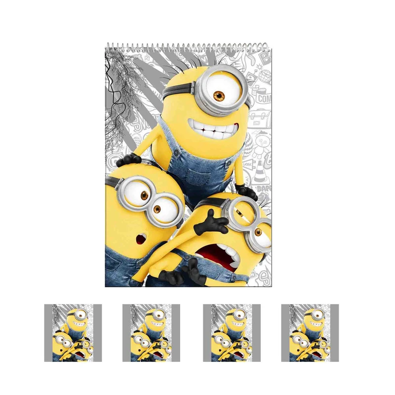 دفتر نقاشی 50 برگ مدل مینیون‌ها کد 1 به همراه برچسب مجموعه 5 عددی