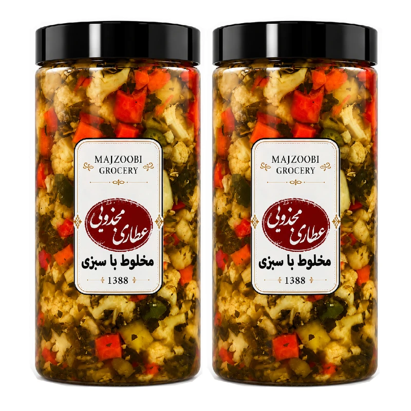ترشی مخلوط با سبزی مجذوبی - 1500 گرم بسته 2 عددی