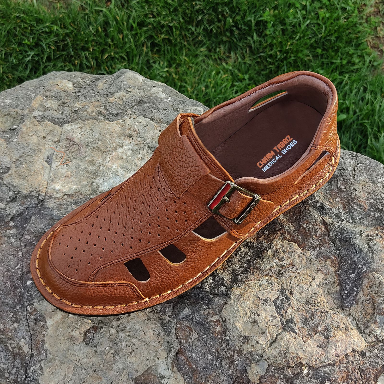 صندل مردانه چرم تبریز مدل ارتوپدیک -  - 12