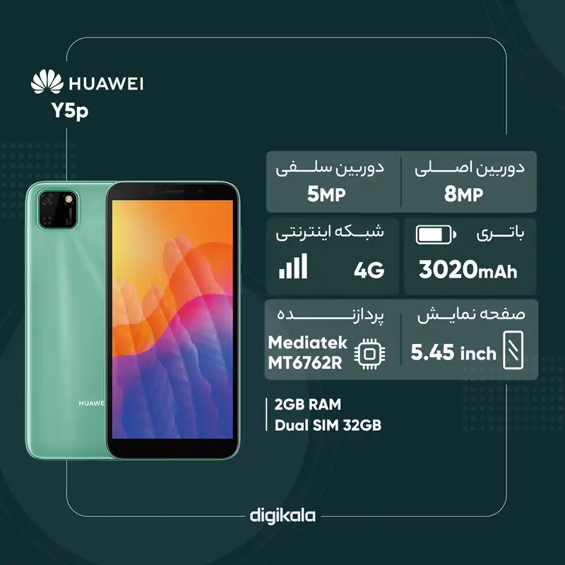 گوشی موبایل هوآوی مدل Y5p DRA-LX9 دو سیم‌ کارت ظرفیت 32 گیگابایت و رم 2 گیگابایت