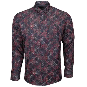 پیراهن آستین بلند یقه برگردان مردانه مدل نقشینه جیبدار 4