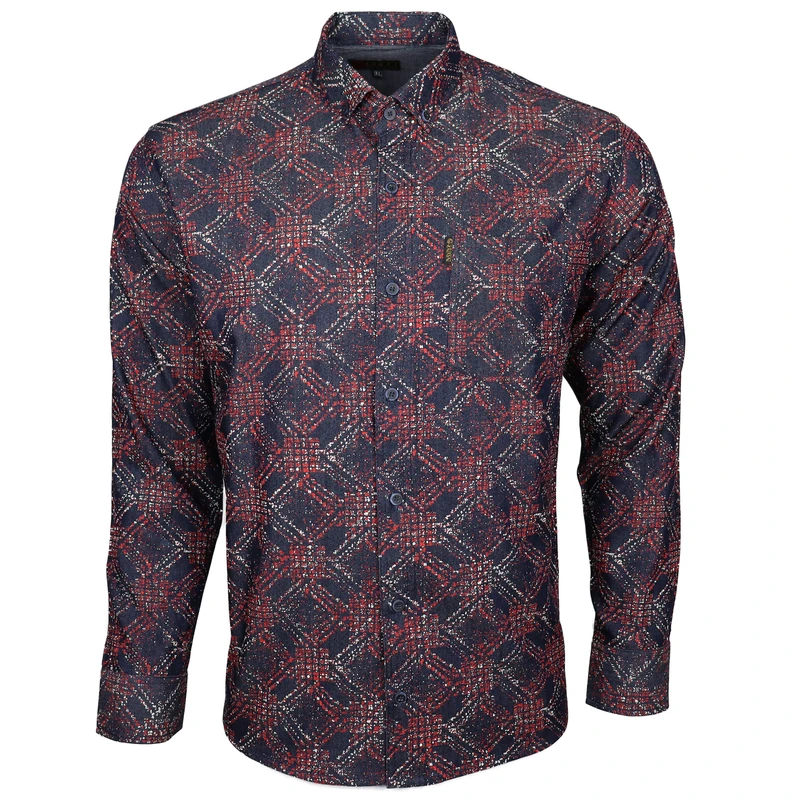 پیراهن آستین بلند یقه برگردان مردانه مدل نقشینه جیبدار 4