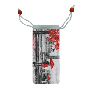 کاور عینک اطلس آبی طرح نقاشی رنگ روغن مدل عاشقانه KE1013