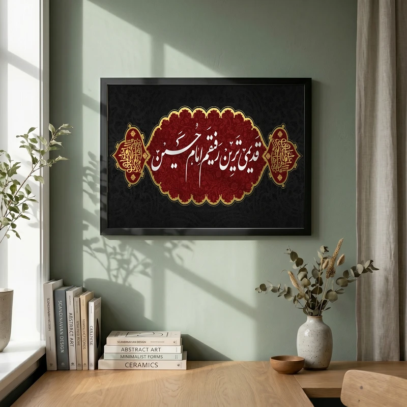 تابلو طرح قدیمی ترین رفی  امام حسین (ع) مدل G14623 فریم مشکی