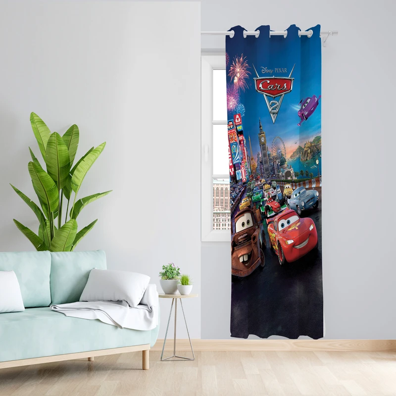 پرده طرح ماشین های مکویین مدل مخمل پانچی کد L 343 Z سایز 140x200 سانتی متر