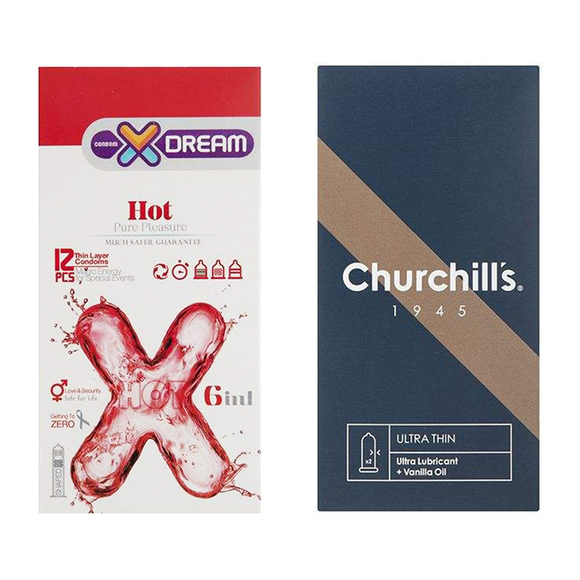 کاندوم چرچیلز مدل Ultra Thin بسته 12 عددی به همراه کاندوم ایکس دریم مدل Hot بسته 12 عددی