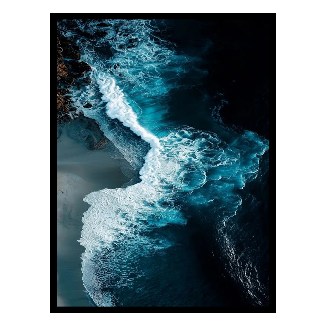 تابلو نوری بکلیت طرح هنری امواج دریا و ساحل مدل B-bu6451 فریم مشکی