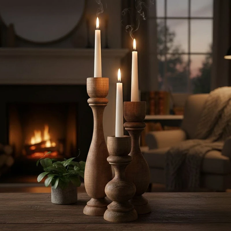 عکس شماره 5 : شمعدان چوبی مدل یاس بسته 3 عددی