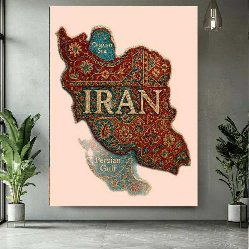 پوستر پارچه ای طرح مخمل نقشه ایران مدل فرش ایرانی کد BK25056
