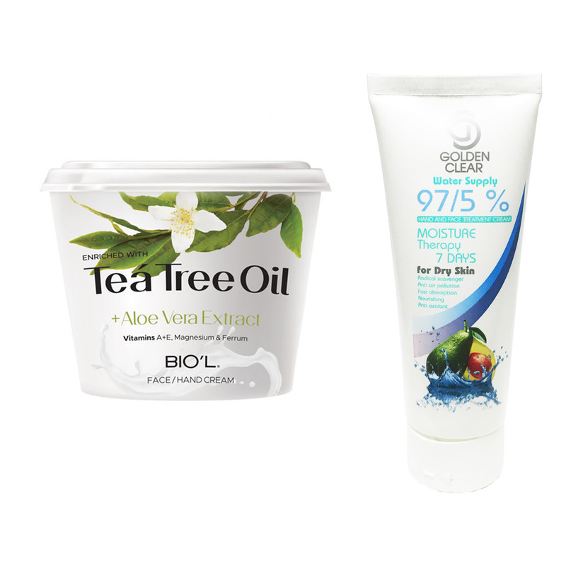 کرم مرطوب کننده بیول مدل Tea Tree Oil حجم 250 میلی لیتر به همراه کرم مرطوب کننده گلدن کلیر مدل آووکادو حجم 75 میلی لیتر 