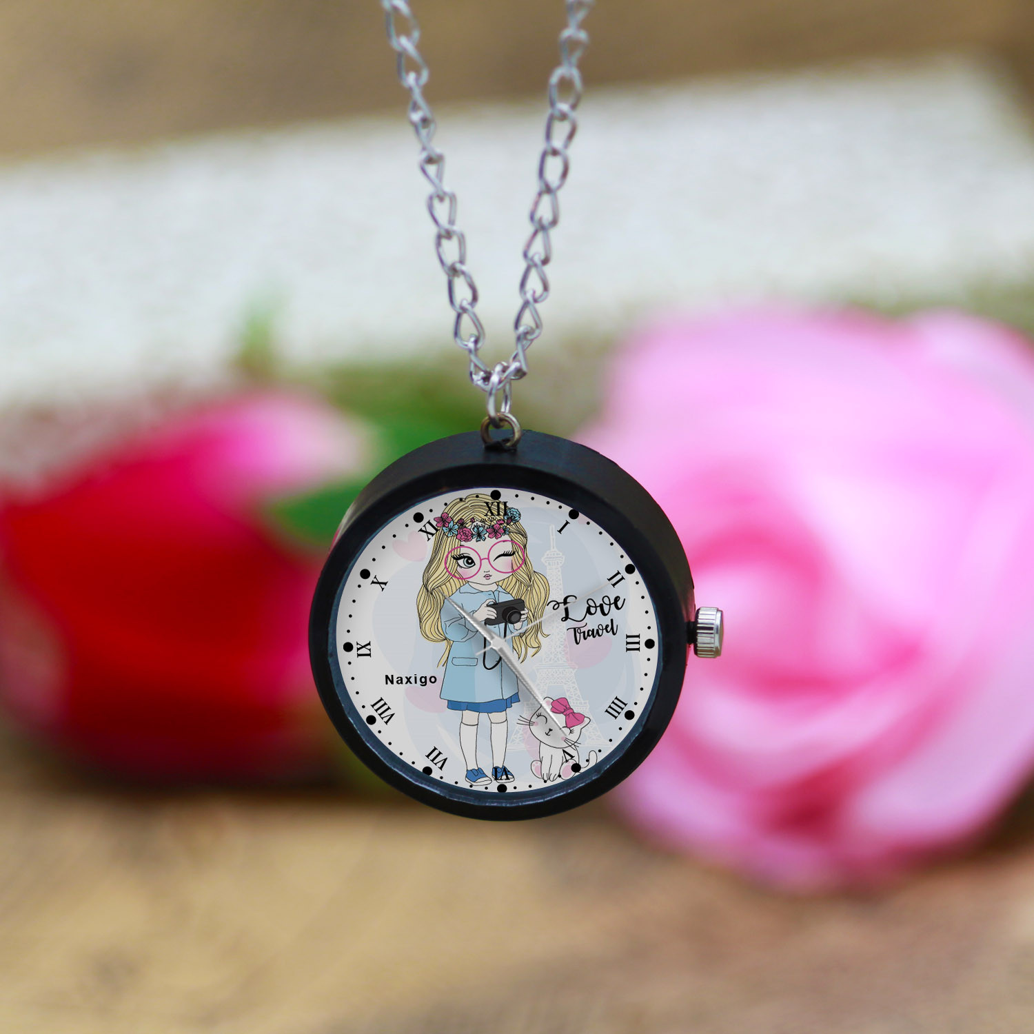 ساعت گردنبندی عقربه ای ناکسیگو مدل دخترانه فانتزی کد NF12780
