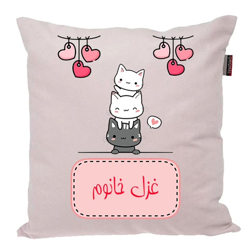 کوسن پاد آفرین مدل فانتزی اسم شخصی طرح گربه کیوت دخترانه اسم غزل کد P648