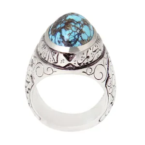 انگشتر نقره مردانه بازرگانی میلادی مدل سنگ فیروزه طبیعی نیشابور رکاب دست ساز مدرن کد AM_2012