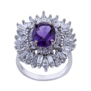 انگشتر نقره زنانه بازرگانی میلادی مدل آمیتیست جواهری فول نگین بدون ریزش آبکاری رادیوم کد AWR_174