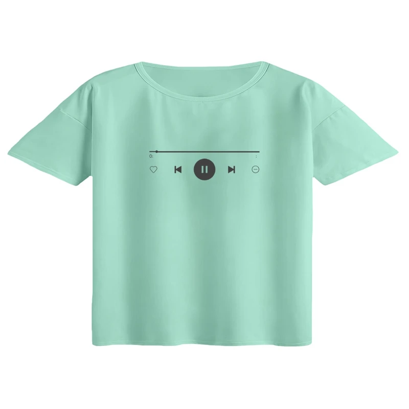 کراپ تی‌شرت آستین کوتاه زنانه مدل موزیک پلی